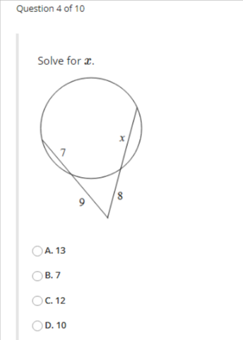 Solved Solve For X. A. 13 B. 7 C. 12 D. 10 | Chegg.com