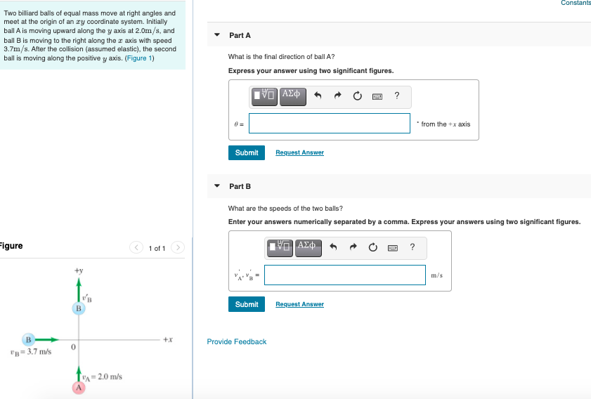 Solved Constants Two billiard balls of equal mass move at