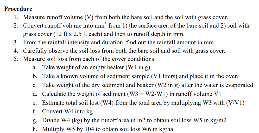 Procedure 1. Measure runoff volume (V) from both the | Chegg.com