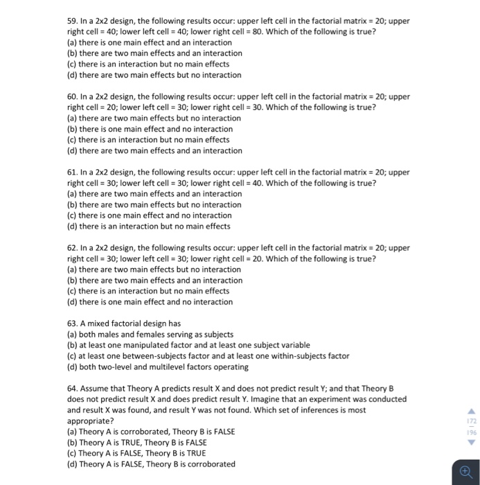 Solved: 59. In A 2x2 Design, The Following Results Occur: | Chegg.com