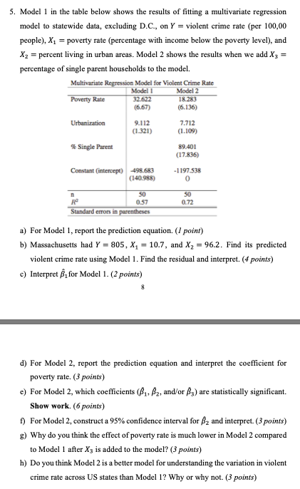 Solved 5. Model 1 in the table below shows the results of | Chegg.com