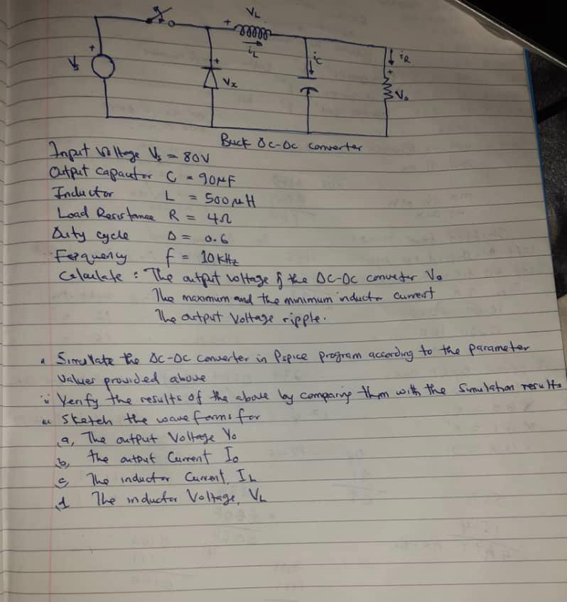 Solved 18000 TR Vx Buck oc-oc converter Input voltage Vs = | Chegg.com