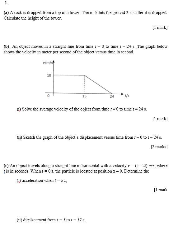 Solved 1. (a) A rock is dropped from a top of a tower. The | Chegg.com