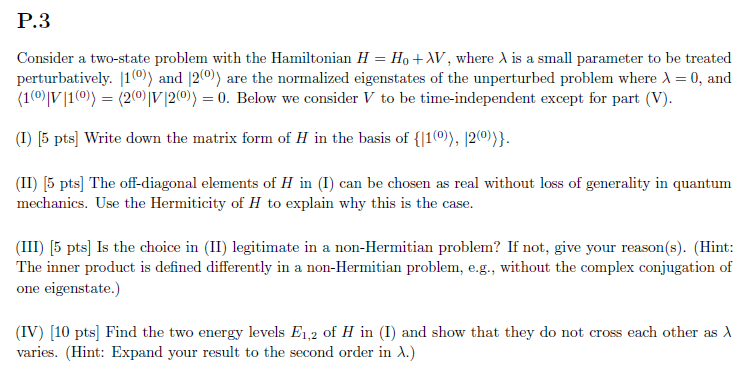 Solved P.3 Consider a two-state problem with the Hamiltonian | Chegg.com