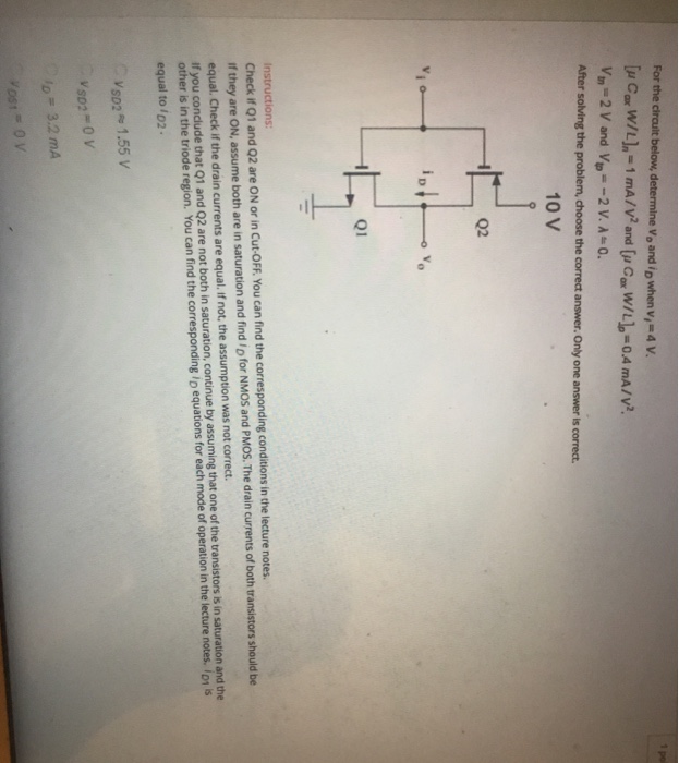 Solved 10 V Q2 Q1 Check if Q1 and Q2 are ON or in Cut-OFF | Chegg.com