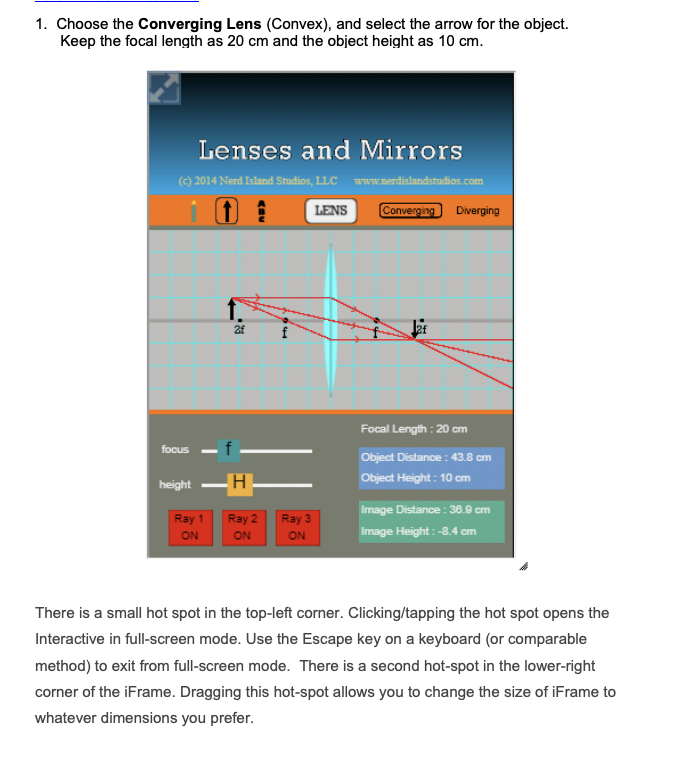 Solved 1. Choose the Converging Lens (Convex), and select
