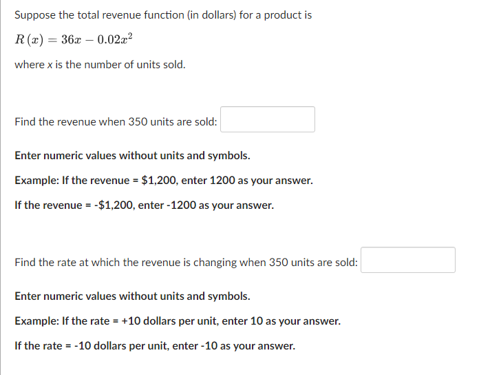 Solved Suppose the total revenue function (in dollars) for a | Chegg.com
