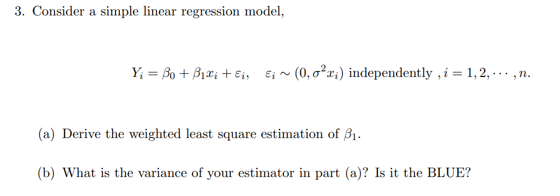Solved 3. Consider a simple linear regression model, | Chegg.com