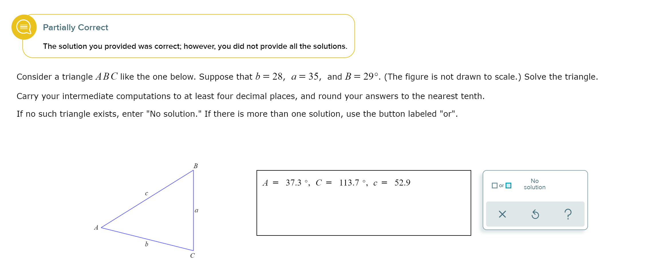 Solved Partially Correct The solution you provided was | Chegg.com