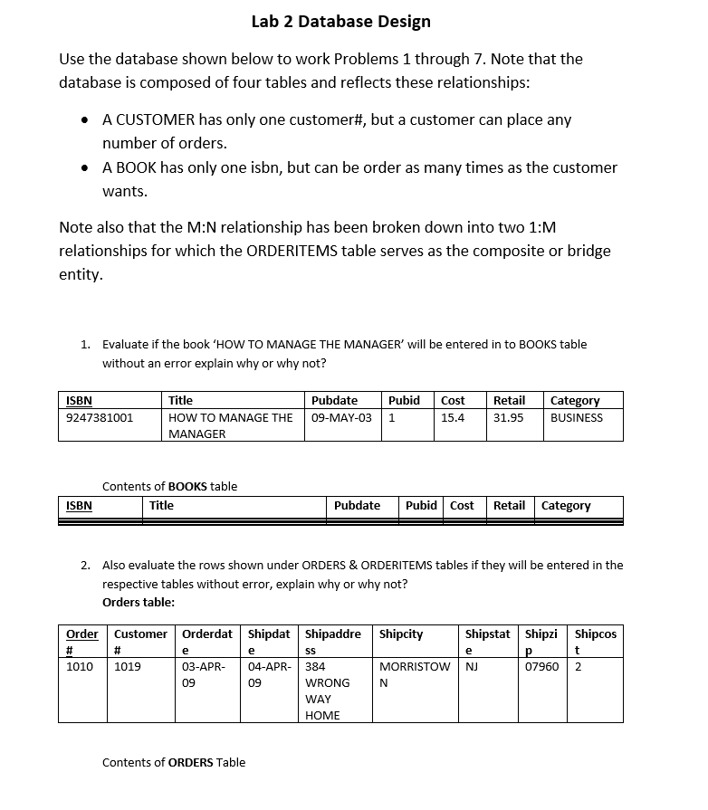 Solved Lab 2 Database Design Use The Database Shown Below To | Chegg.com