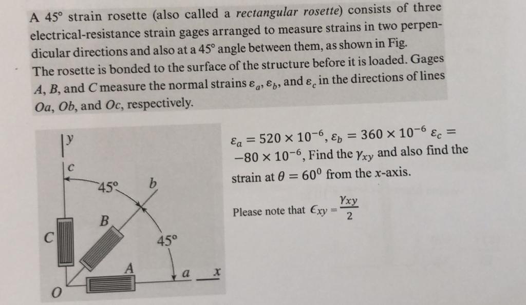 Solved A 45° strain rosette (also called a rectangular | Chegg.com