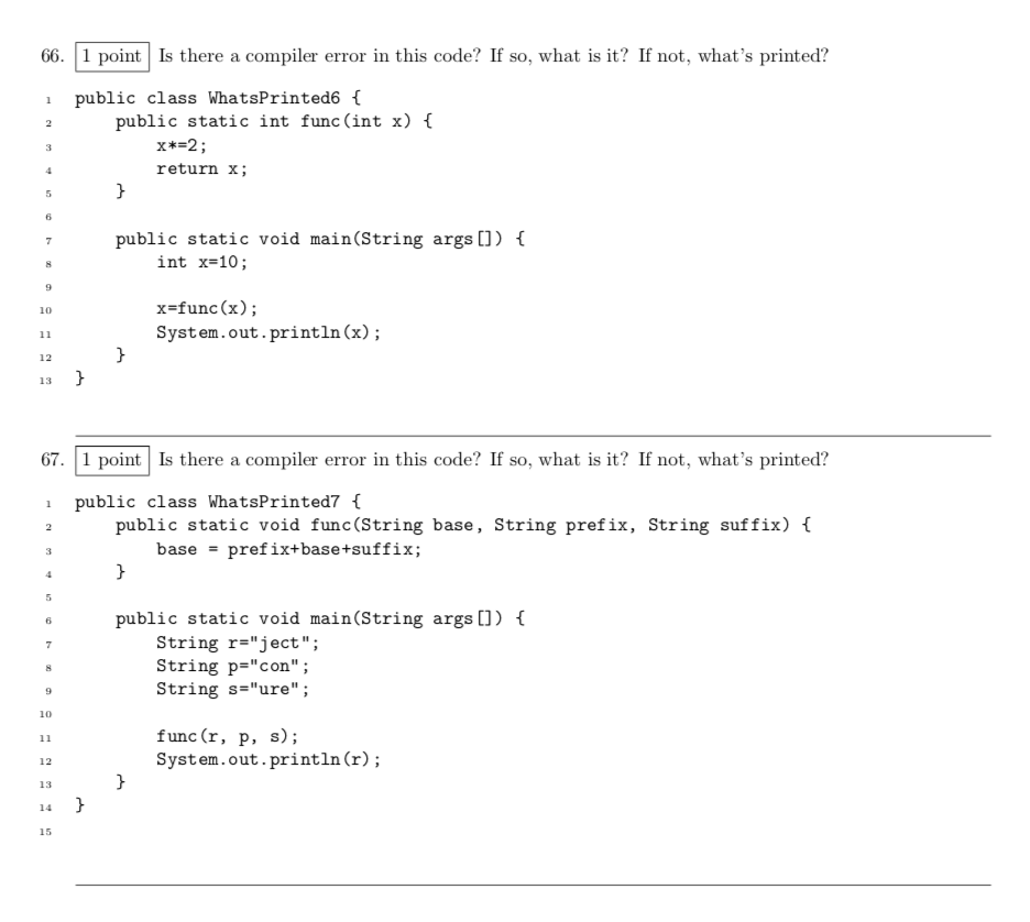Solved 66. 1 point Is there a compiler error in this code? | Chegg.com