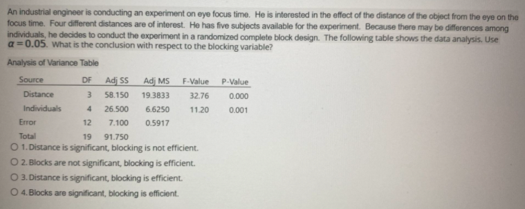 Solved DF An industrial engineer is conducting an experiment | Chegg.com