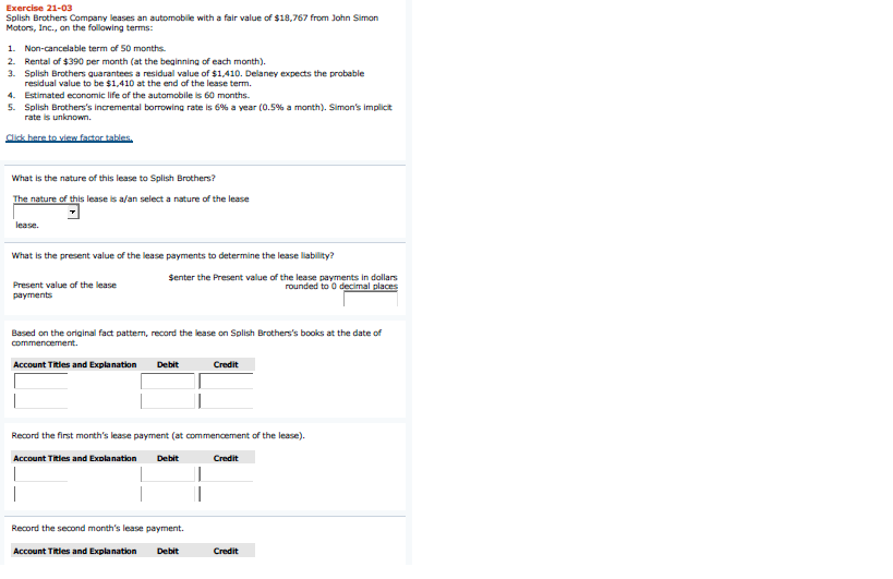 Exercise 21 03 Splish Brothers Company Leases An Chegg Com
