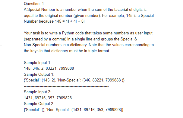 Solved Question: 1 A Special Number is a number when the sum | Chegg.com