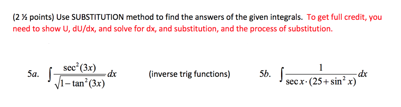 Solved (2 72 points) Use SUBSTITUTION method to find the | Chegg.com