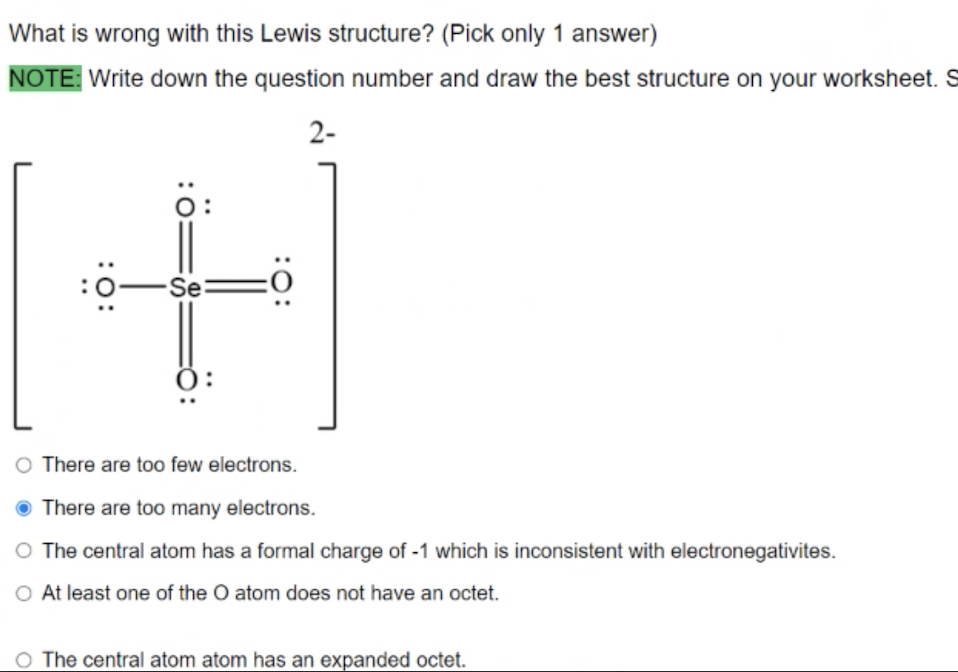 Solved What is wrong with this Lewis structure? (Pick only 1 | Chegg.com