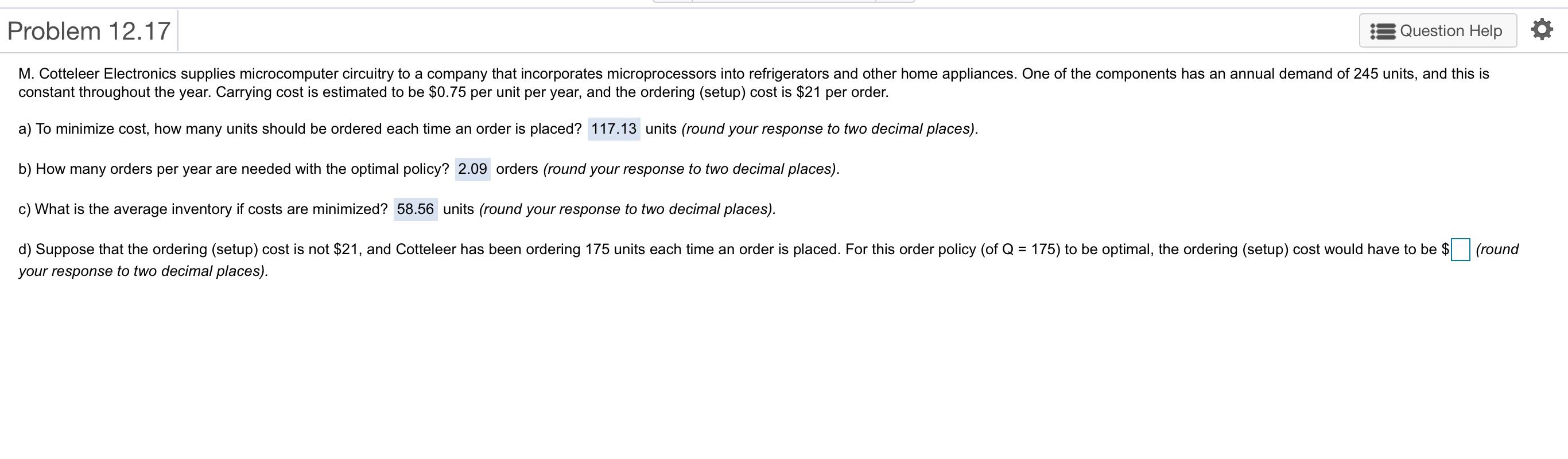 Problem 12 17 Question Help M Cotteleer Electronics Chegg 