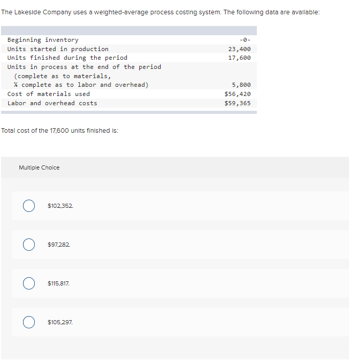 Solved the lakeside company uses a weighted average process chegg