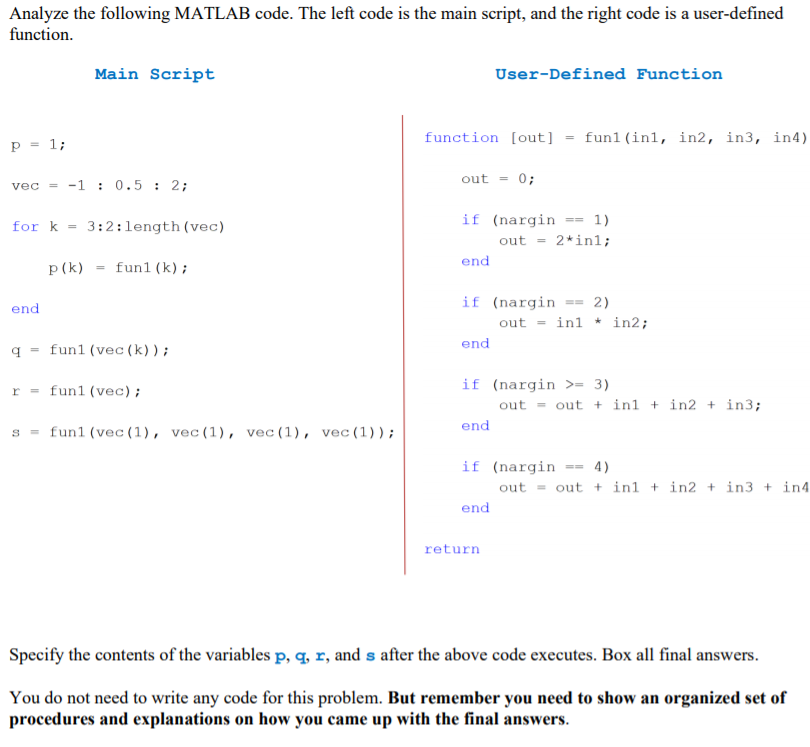 Solved Analyze the following MATLAB code. The left code is | Chegg.com