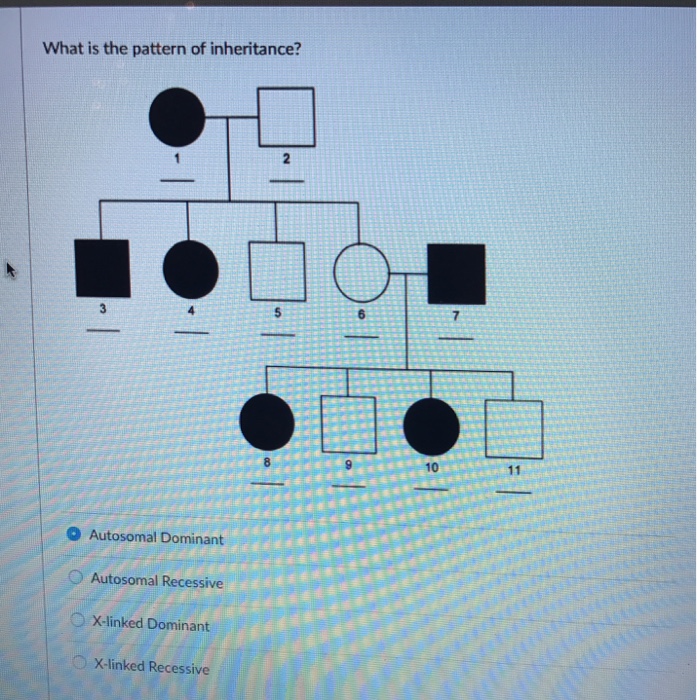 Solved What is the pattern of inheritance? O Autosomal | Chegg.com