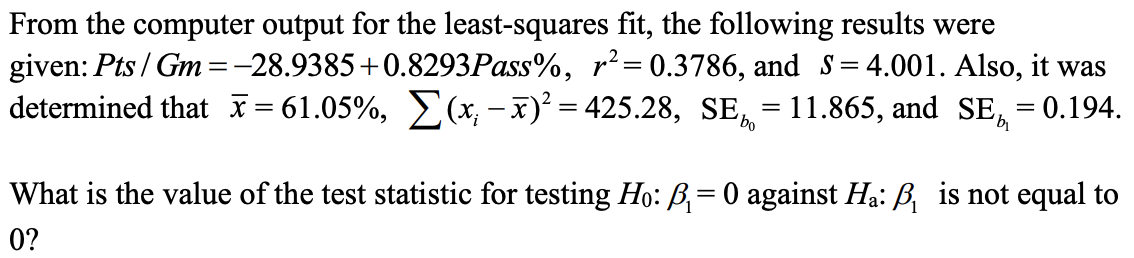 Solved From the computer output for the least-squares fit, | Chegg.com