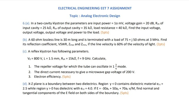 Solved ELECTRICAL ENGINEERING EET 7 ASSIGNMENT Topic: Analog | Chegg.com