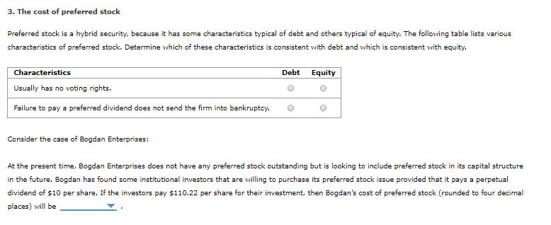 Solved 3. The Cost Of Preferred Stock Preferred Stock Is A | Chegg.com