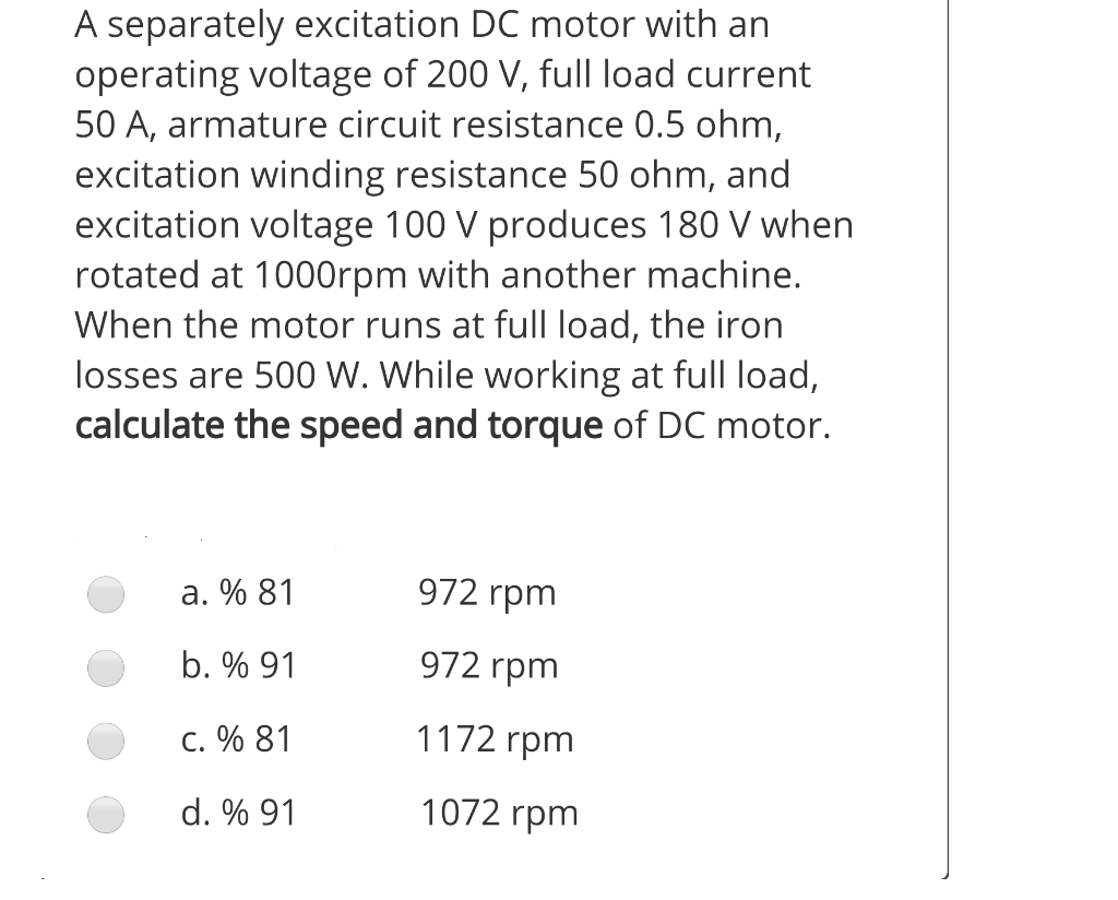 Solved A separately excitation DC motor with an operating
