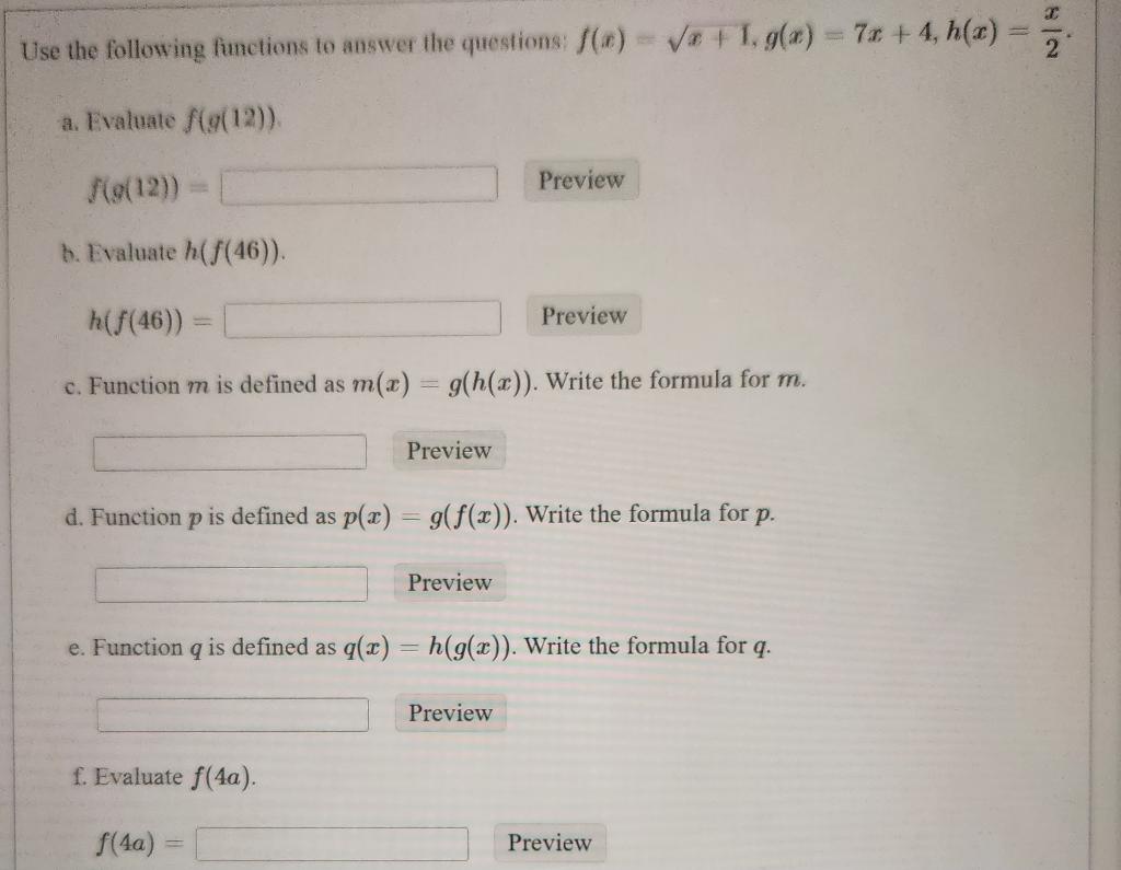 Solved the following functions to answer the questions: | Chegg.com