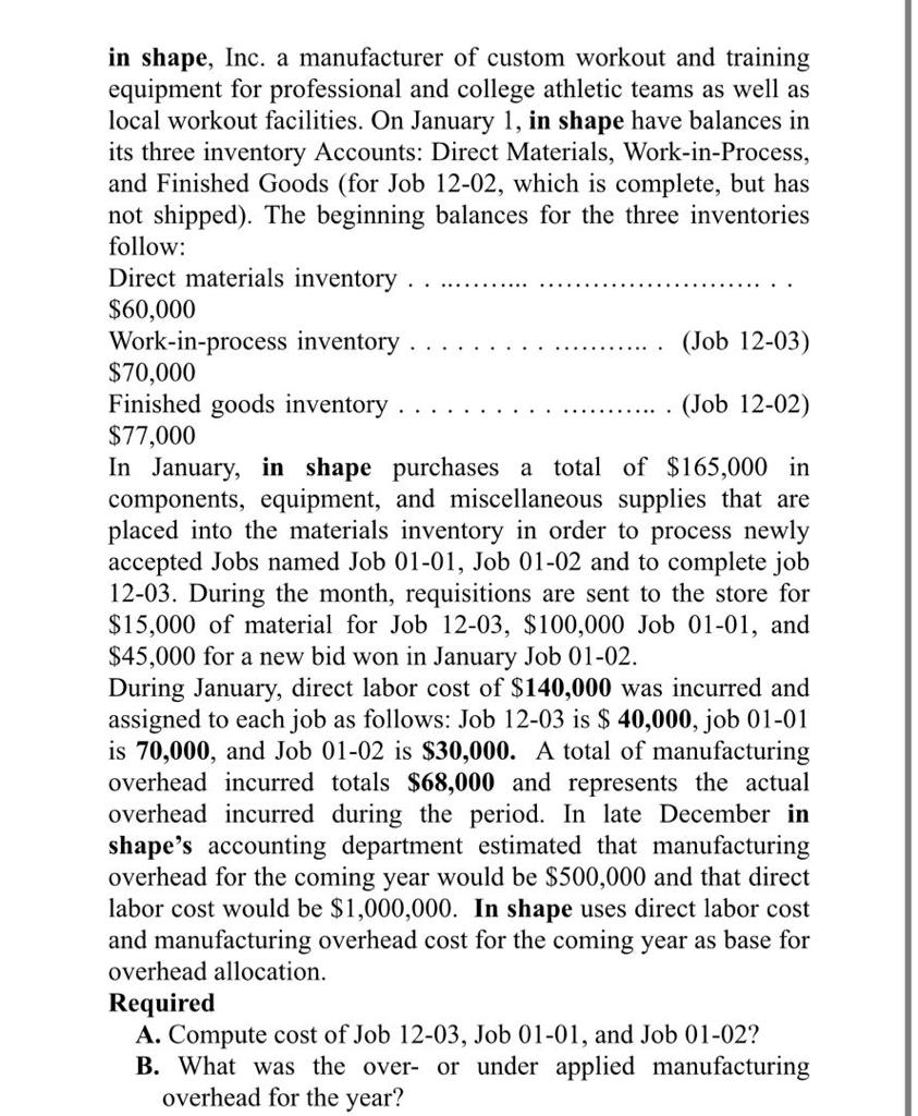 Solved in shape, Inc. a manufacturer of custom workout and