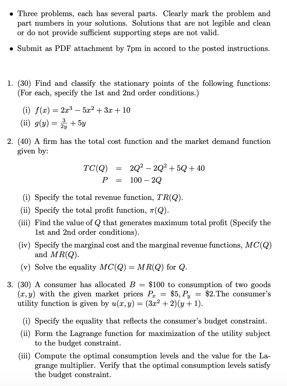 Three problems, each has several parts. Clearly | Chegg.com