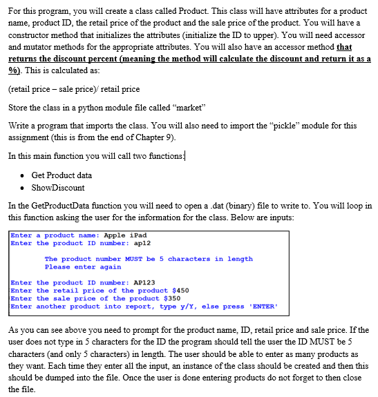 For this program, you will create a class called | Chegg.com