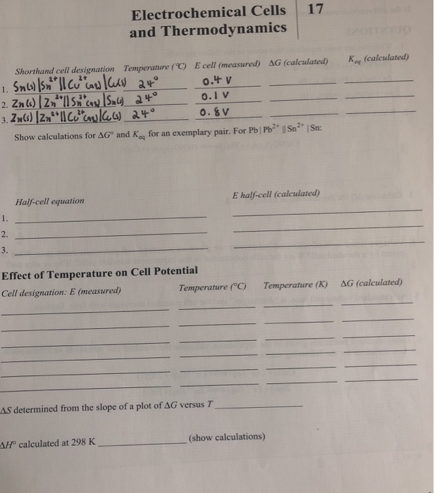 Solved Electrochemical Cells And Thermodynamics 17 Shorthand | Chegg.com