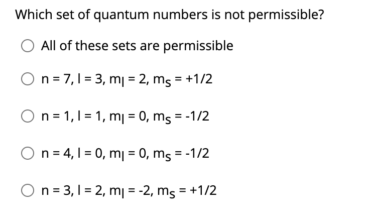 quantum number permissible set