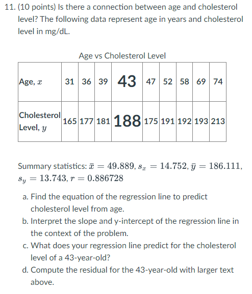 Solved 11. (10 points) Is there a connection between age and | Chegg.com