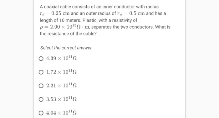 Solved A coaxial cable consists of an inner conductor with | Chegg.com