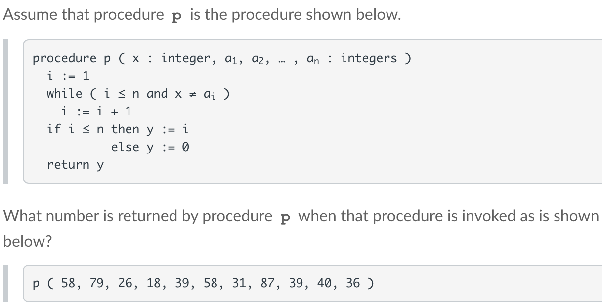 Solved Assume that procedure p is the procedure shown below. | Chegg.com