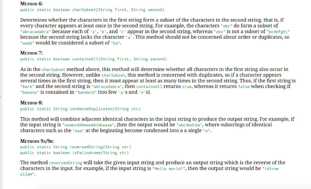 METHOD 6: public static boolean charSubset(String | Chegg.com