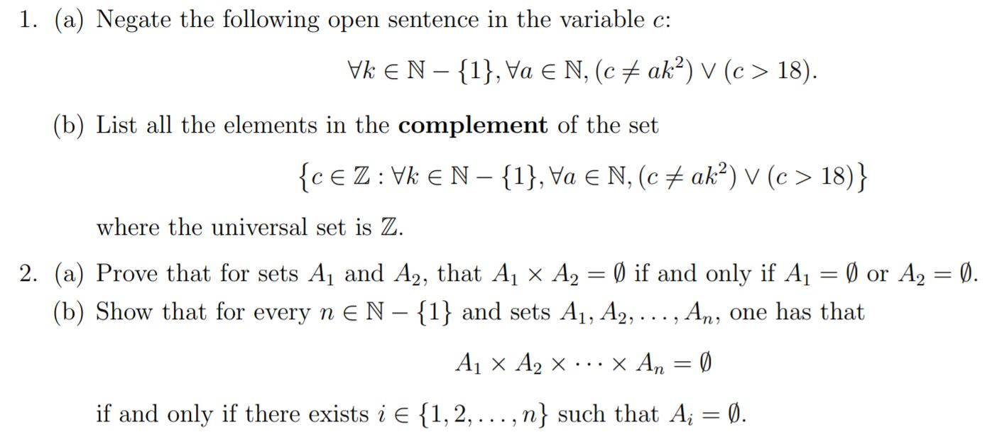 Solved 1. (a) Negate the following open sentence in the | Chegg.com