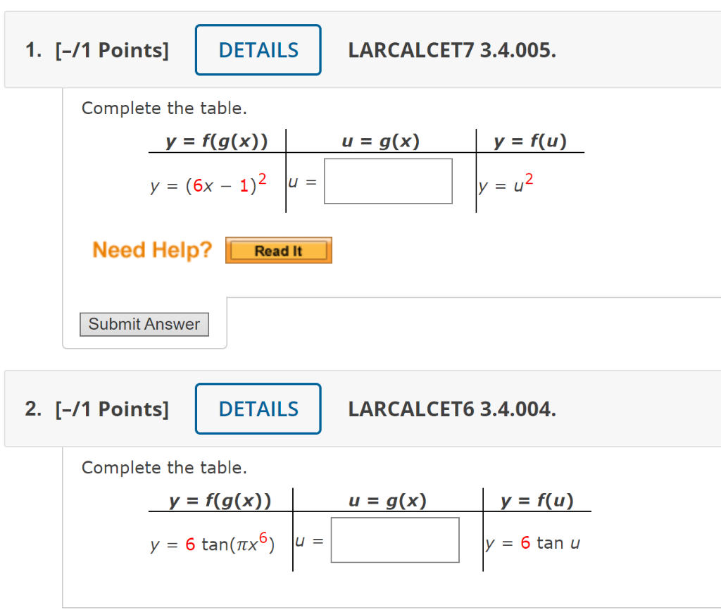 11 Points] LARCALCET7 3.4.005. Complete the table. 11 Points] LARCALCET6 3.4.004. Complete the table.