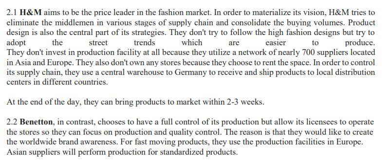 Solved Fashion Supply Chain Supply Chain of fashion industry