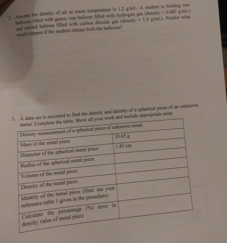 Solved 2 Assume The Density Of Air At Room Temperature Is