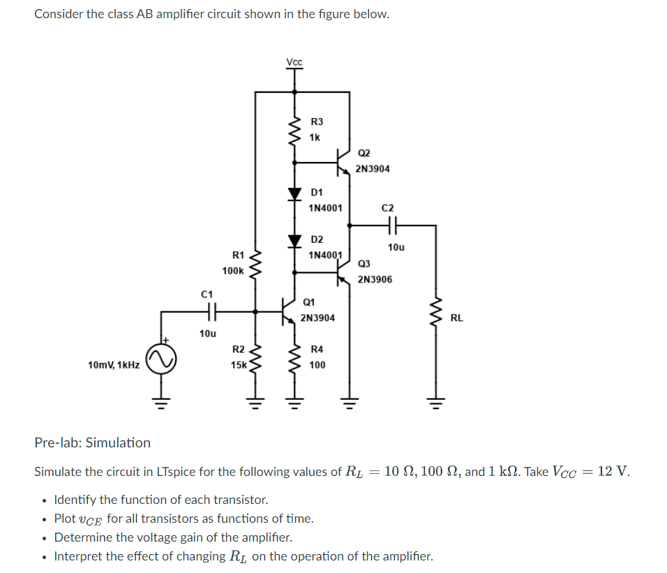 Consider The Class AB Amplifier Circuit Shown In The | Chegg.com