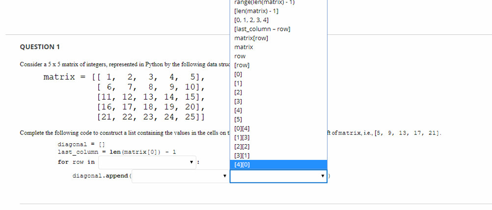 Solved QUESTION 1 Consider a 5 x 5 matrix of integers, | Chegg.com