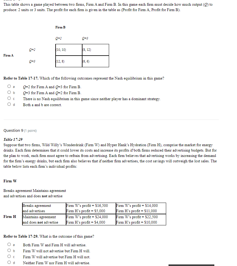 Solved This Table Shows A Game Played Between Two Firms, | Chegg.com