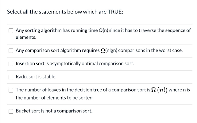 Solved Select All The Statements Below Which Are TRUE: Any | Chegg.com