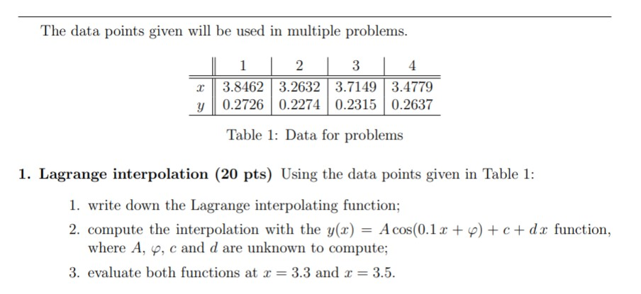 Solved The data points given will be used in multiple | Chegg.com