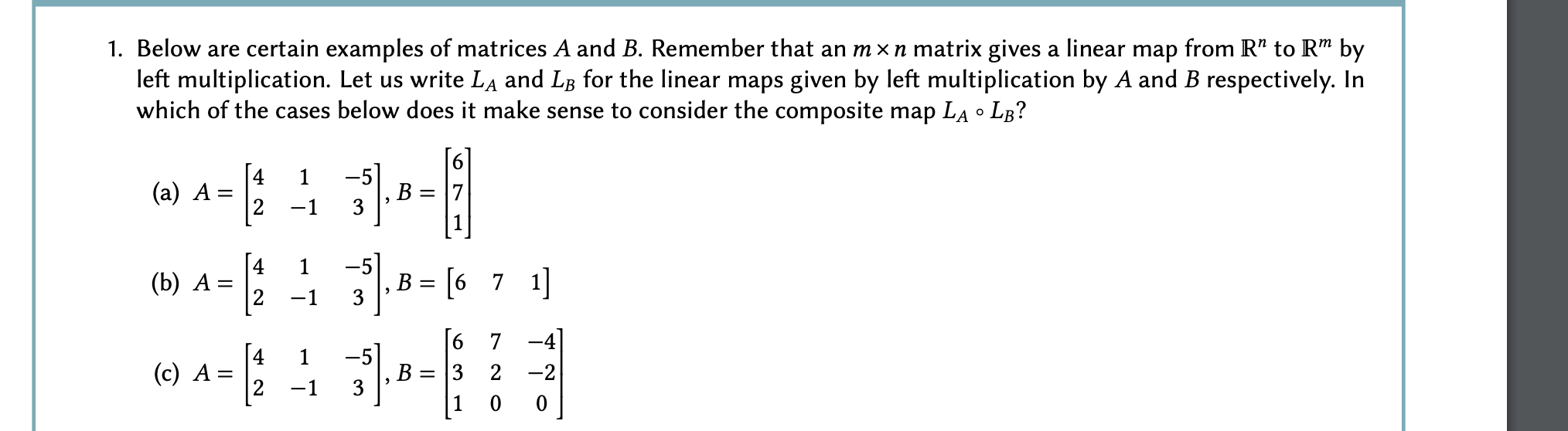 Solved Below are certain examples of ﻿matrices A and B. | Chegg.com