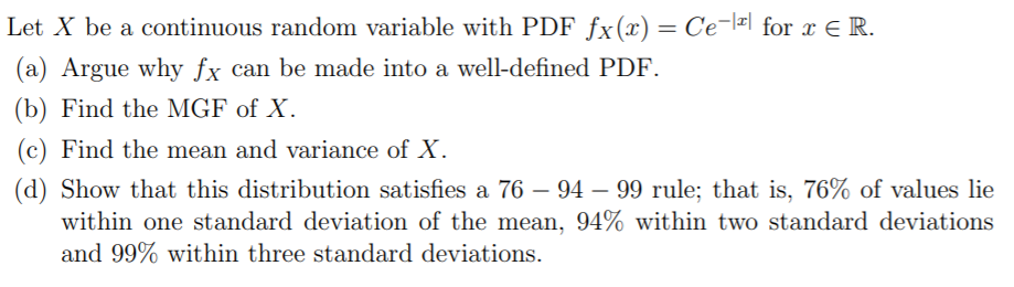 Solved Let X be a continuous random variable with PDF fx(x) | Chegg.com